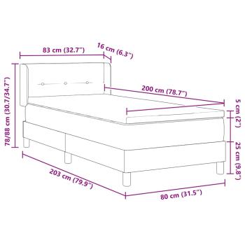 Boxspringbett mit Matratze Dunkelgrau 80x200 cm Stoff, Kopfteil mit Knopfheftung Dunkelgrau 80 cm Stoff