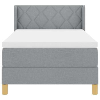 Boxspringbett mit Matratze Hellgrau 90x200 cm Stoff, Kopfteil mit Diamantblockdesign Hellgrau 90 cm Stoff