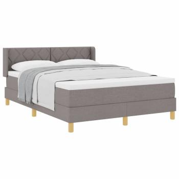Boxspringbett mit Matratze Taupe 140x200 cm Stoff, Kopfteil im Diamantblockdesign Taupe 140 cm Stoff