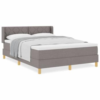 Boxspringbett mit Matratze Taupe 140x200 cm Stoff, Kopfteil im Diamantblockdesign Taupe 140 cm Stoff