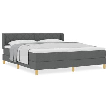 Boxspringbett Dunkelgrau mit Matratze 180x200 cm Stoff, Kopfteil Diamantblockdesign Dunkelgrau 180 cm Stoff