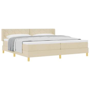 Boxspringbett mit Matratze Creme 200x200 cm Stoff, Kopfteil Diamantblock-Design Creme 200 cm Stoff