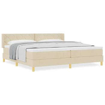 Boxspringbett mit Matratze Creme 200x200 cm Stoff, Kopfteil Diamantblock-Design Creme 200 cm Stoff