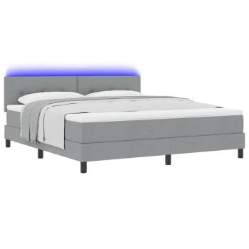 Boxspringbett mit Matratze & LED Hellgrau 180x200 cm Stoff