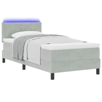 Boxspringbett mit Matratze & LED Licht Hellgrau 100x200 cm Samt