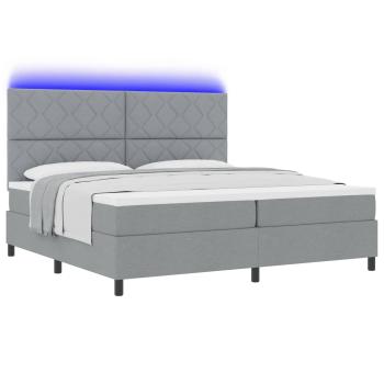 Boxspringbett mit Matratze & LED Licht Grau 200x200 cm Stoff