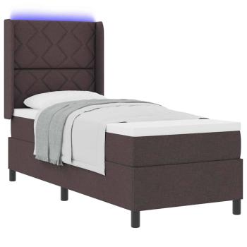 LED Boxspringbett mit Matratze Dunkelbraun 90x190 cm Stoff