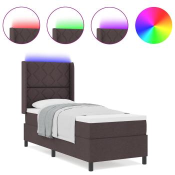 LED Boxspringbett mit Matratze Dunkelbraun 90x190 cm Stoff