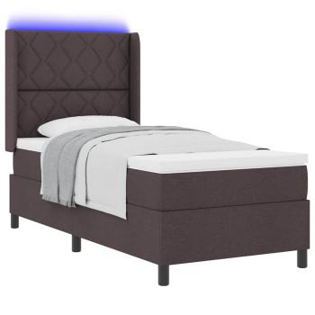 LED Boxspringbett mit Matratze Dunkelbraun 100x200 cm Stoff