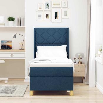 LED Boxspringbett mit Matratze Blau 80x200 cm Stoff