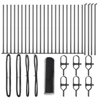 Sechseckzaun Grau 1x50 m Stahl, Zaunpfosten mit Fußplatten 13 Stück Ø32mm 110cm verzinkter Stahl