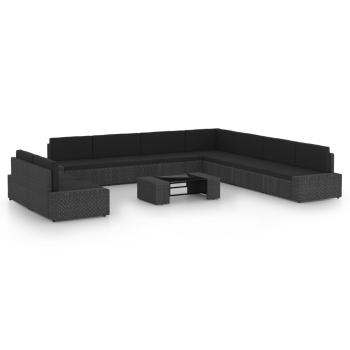 ARDEBO.de - 10-tlg. Garten-Lounge-Set mit Kissen Schwarz Poly Rattan