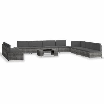 ARDEBO.de - 10-tlg. Garten-Lounge-Set Poly Rattan Grau