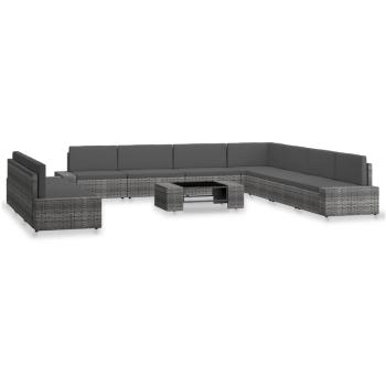 10-tlg. Garten-Lounge-Set Poly Rattan Grau