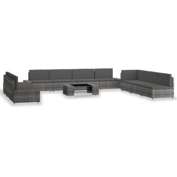 10-tlg. Garten-Lounge-Set Poly Rattan Grau