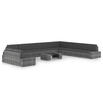 ARDEBO.de - 11-tlg. Garten-Lounge-Set mit Kissen Grau Poly Rattan