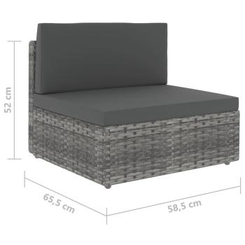11-tlg. Garten-Lounge-Set mit Kissen Grau Poly Rattan