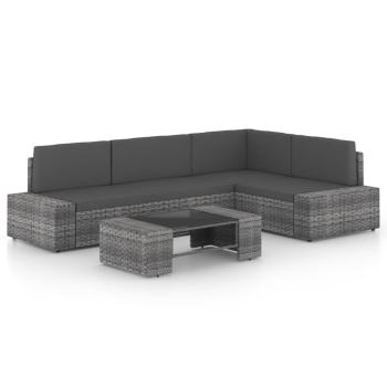 ARDEBO.de - 5-tlg. Garten-Lounge-Set mit Kissen Grau Poly Rattan