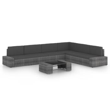 ARDEBO.de - 7-tlg. Garten-Lounge-Set mit Kissen Grau Poly Rattan