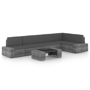 ARDEBO.de - 6-tlg. Garten-Lounge-Set mit Kissen Grau Poly Rattan