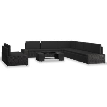 9-tlg. Garten-Lounge-Set Poly Rattan Schwarz