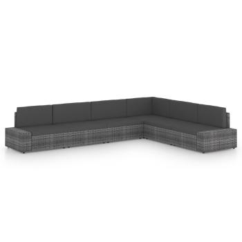 ARDEBO.de - 6-tlg. Garten-Lounge-Set mit Kissen Grau Poly Rattan