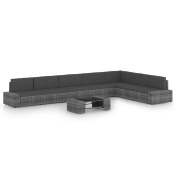 ARDEBO.de - 8-tlg. Garten-Lounge-Set mit Kissen Grau Poly Rattan