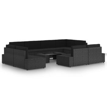 ARDEBO.de - 10-tlg. Garten-Lounge-Set mit Kissen Schwarz Poly Rattan