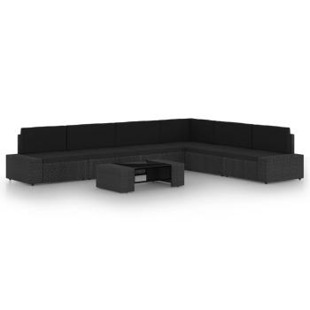 ARDEBO.de - 7-tlg. Garten-Lounge-Set mit Kissen Schwarz Poly Rattan