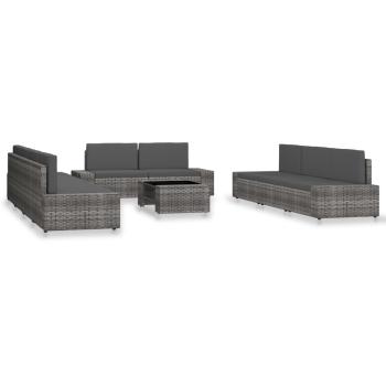 ARDEBO.de - 10-tlg. Garten-Lounge-Set Poly Rattan Grau