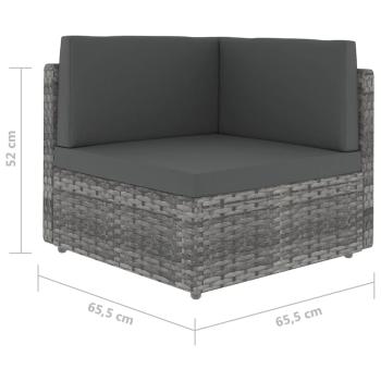 10-tlg. Garten-Lounge-Set mit Kissen Grau Poly Rattan