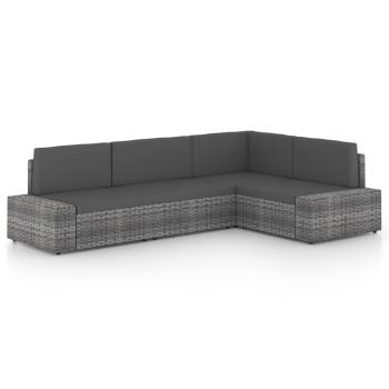 ARDEBO.de - 4-tlg. Garten-Lounge-Set mit Kissen Grau Poly Rattan