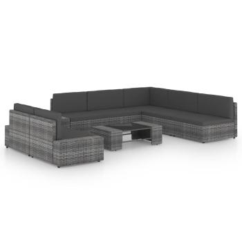 ARDEBO.de - 8-tlg. Garten-Lounge-Set mit Kissen Grau Poly Rattan