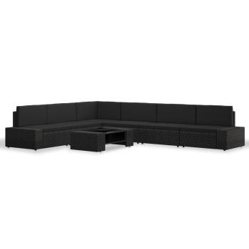 7-tlg. Garten-Lounge-Set Poly Rattan Schwarz
