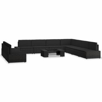 10-tlg. Garten-Lounge-Set Poly Rattan Schwarz