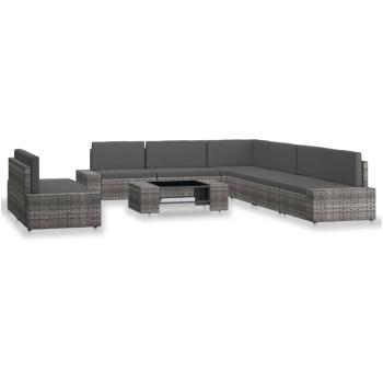 9-tlg. Garten-Lounge-Set Poly Rattan Grau