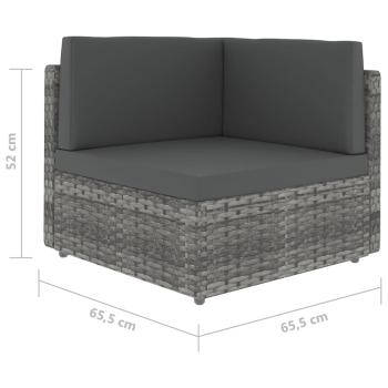 5-tlg. Garten-Lounge-Set mit Kissen Grau Poly Rattan