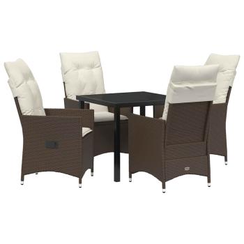 5-teiliges Garten-Esszimmer-Set mit Kissen Braun Poly Rattan