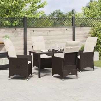 5-teiliges Garten-Esszimmer-Set mit Kissen Braun Poly-Rattan