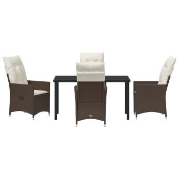 5-teiliges Garten-Esszimmer-Set mit Kissen Braun Poly-Rattan