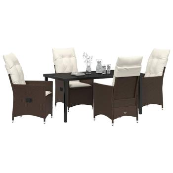 5-teilige Garten-Essgruppe mit Kissen, Braun Poly Rattan