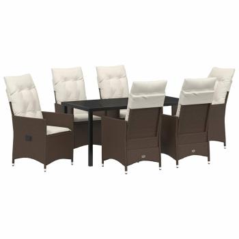 7-teiliges Garten-Esszimmer-Set mit Kissen braun Poly-Rattan