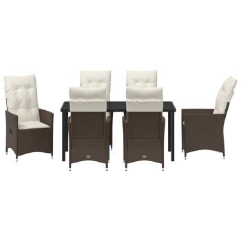 7-teiliges Garten-Esszimmer-Set mit Kissen braun Poly-Rattan