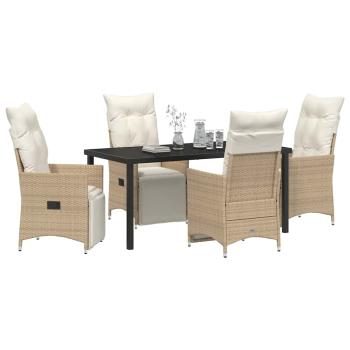5-teiliges Garten-Dining-Set mit Kissen Beige Poly-Rattan