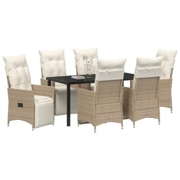 7-teiliges Garten-Set mit Kissen Beige Poly-Rattan