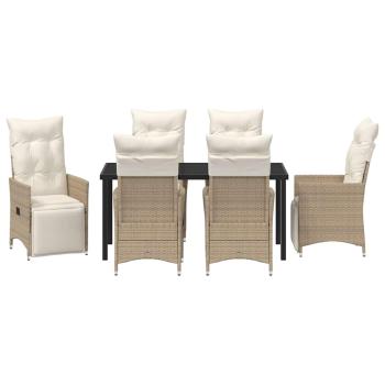 7-teiliges Garten-Set mit Kissen Beige Poly-Rattan
