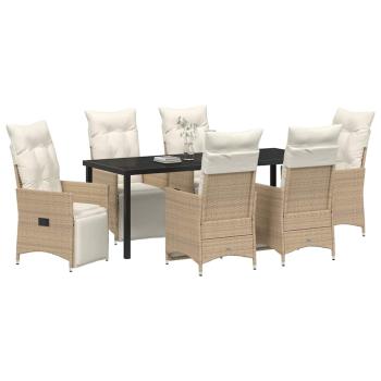 7-teiliges Garten-Dining-Set mit Kissen Beige Poly-Rattan