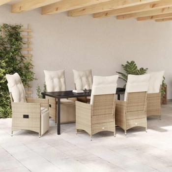 7-teiliges Garten-Dining-Set mit Kissen Beige Poly-Rattan
