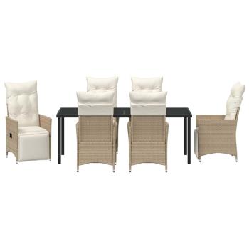 7-teiliges Garten-Dining-Set mit Kissen Beige Poly-Rattan