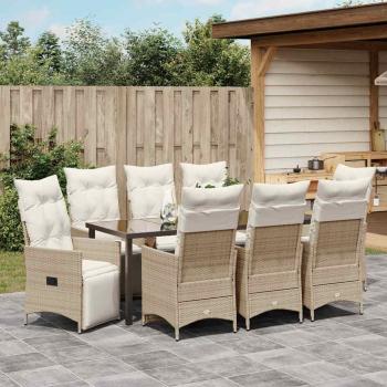 ARDEBO.de - 9-teiliges Garten-Dining-Set mit Kissen Beige Poly-Rattan
